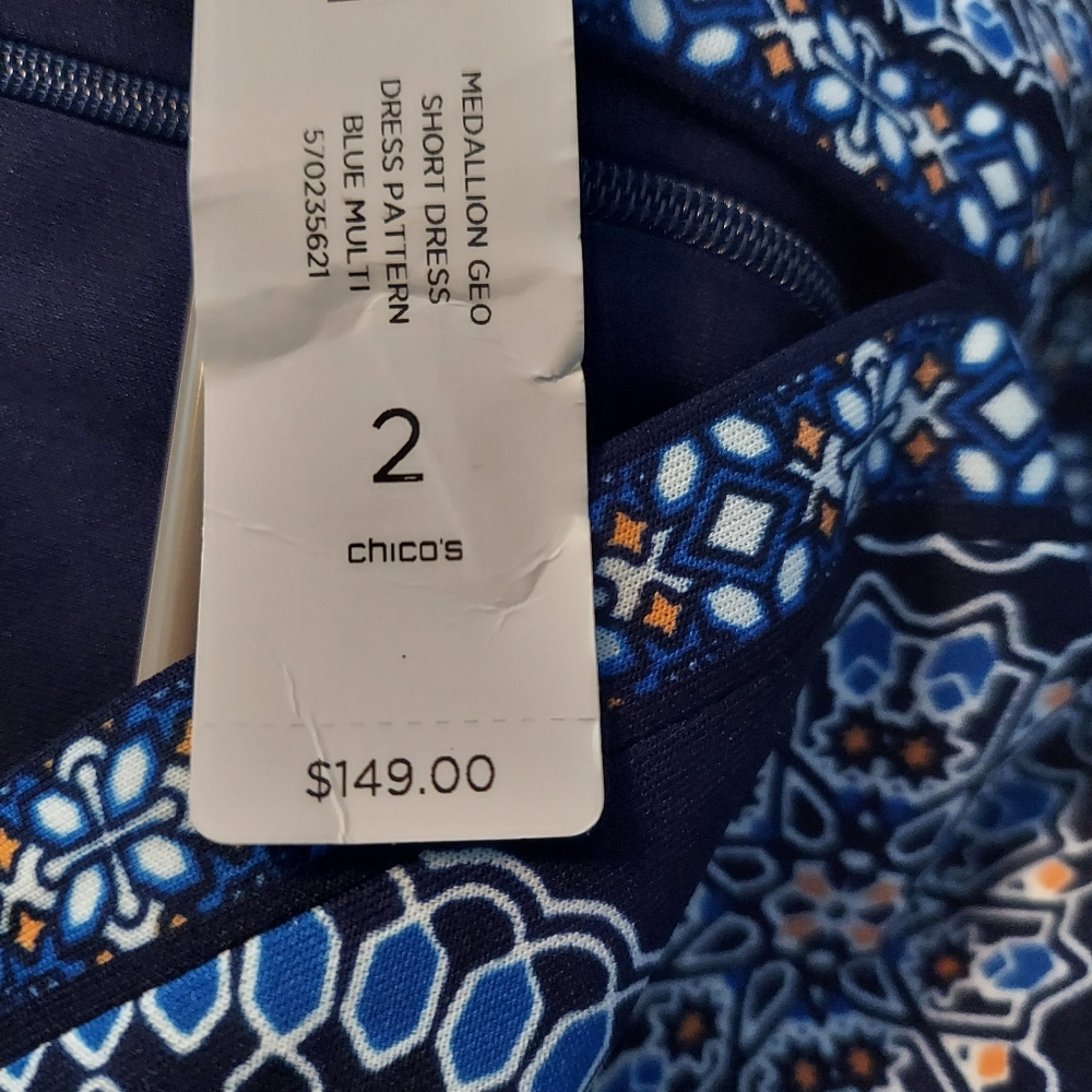 CHICOS's (12)Sz 2 Medallian Fully Lined dress Poly/ Spandex CAP sleeve MSRP $149 - Picture 7 of 7